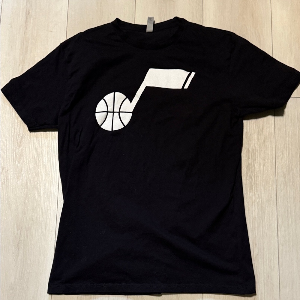 Next Level Apparel Black T-Shirt with Utah Jazz White Graphic Adult Size L